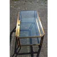 thumb-Langwerpige salontafel in de stijl van Peter Ghyczy – geborsteld messing met facetglas-5