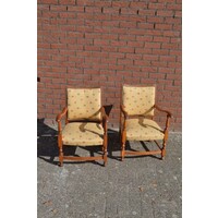 thumb-Eiken armfauteuiltjes uit de jaren 50 met gele bekleding-2