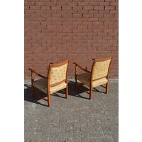 thumb-Eiken armfauteuiltjes uit de jaren 50 met gele bekleding-4