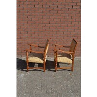 thumb-Eiken armfauteuiltjes uit de jaren 50 met gele bekleding-6