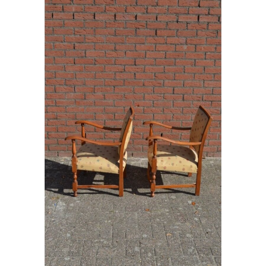 Eiken armfauteuiltjes uit de jaren 50 met gele bekleding-6