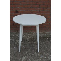 thumb-Tweedehands rond houten bijzettafeltje met wit blad en onderblad-2