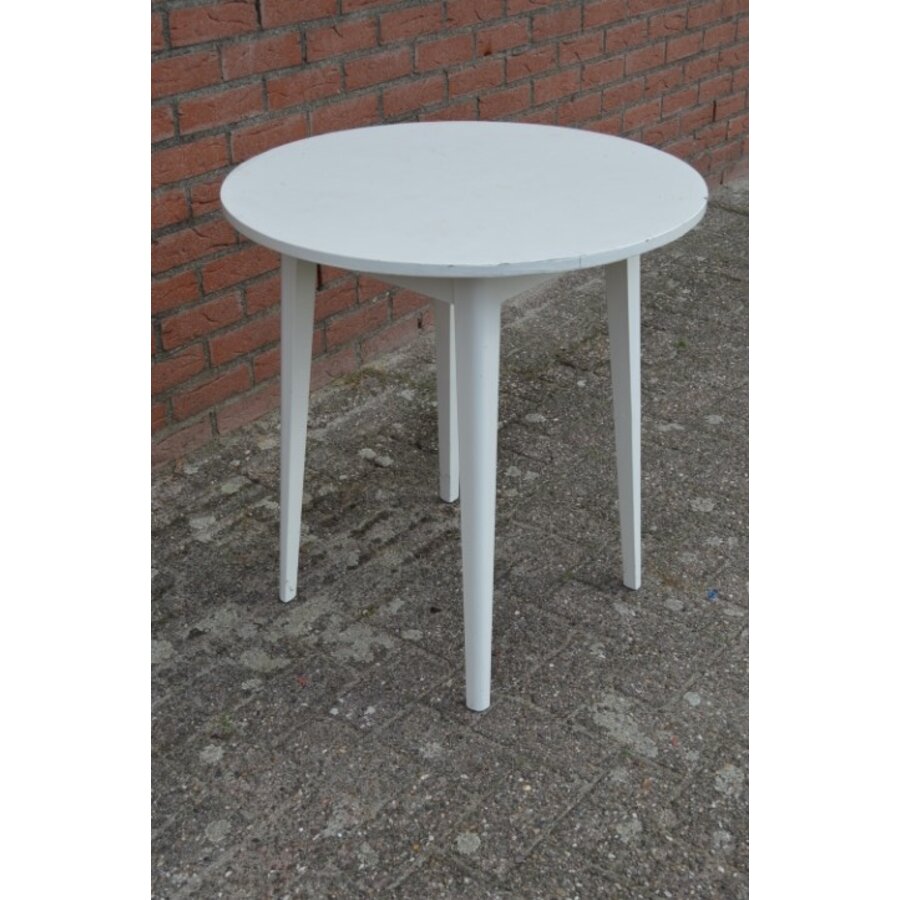 Tweedehands rond houten bijzettafeltje met wit blad en onderblad-3