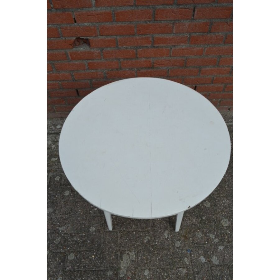Tweedehands rond houten bijzettafeltje met wit blad en onderblad-4