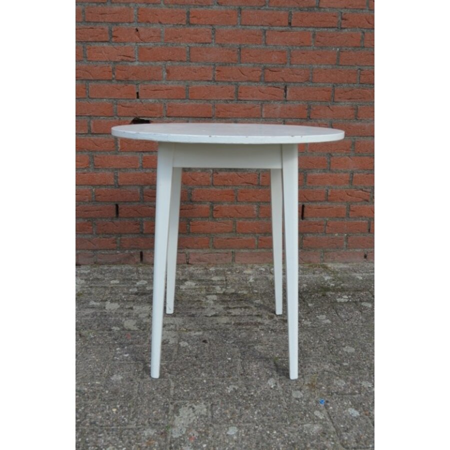 Tweedehands rond houten bijzettafeltje met wit blad en onderblad-5
