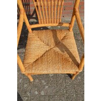 thumb-Tweedehands houten armstoel met spijlen rugleuning en touw zitting-3