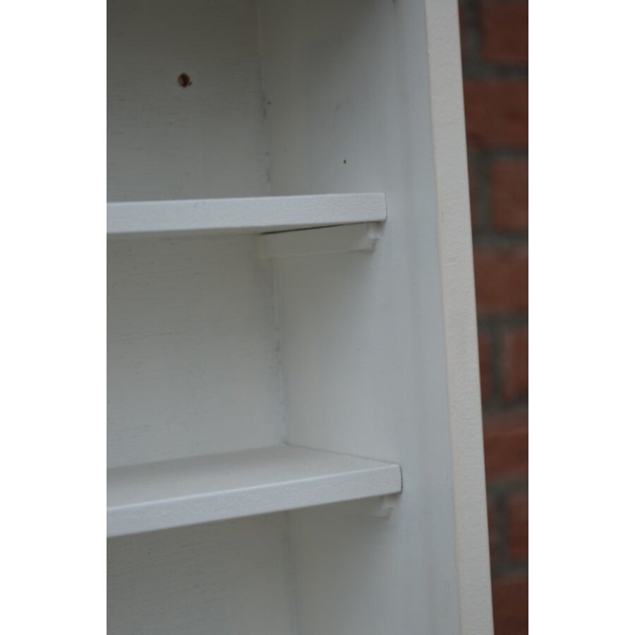 Houten displaykast met tien plankjes en plexiglas deurtjes voor verzamelobjecten-6