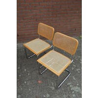 thumb-Vintage eettafel met chromen buizenframe en vier Sesca B32 stoelen van Thonet Italië.-3