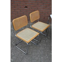 thumb-Vintage eettafel met chromen buizenframe en vier Sesca B32 stoelen van Thonet Italië.-4