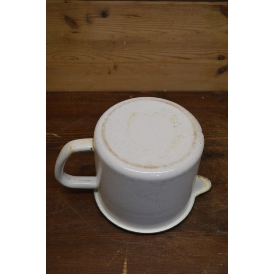 Oud wit geëmailleerd kannetje met handvat – Mid century keuken- of plantenaccessoire-6