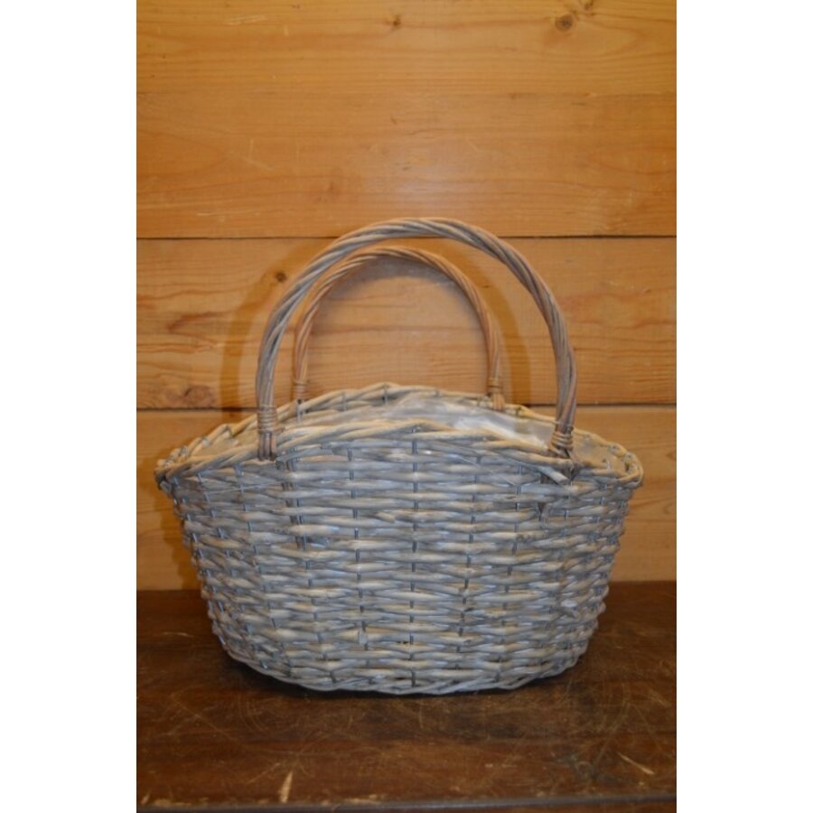 Chic plantenmandje van riet met metalen frame en plastic binnenvoering – Tweedehands-2