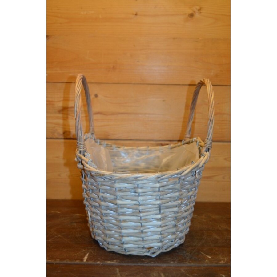 Chic plantenmandje van riet met metalen frame en plastic binnenvoering – Tweedehands-3