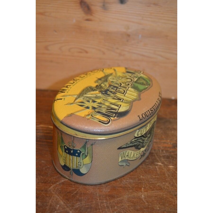 Vintage ovaal tabaksblik Walker’s Universal Cut Plug Tobacco van Daher – gedecoreerd in Engeland-3