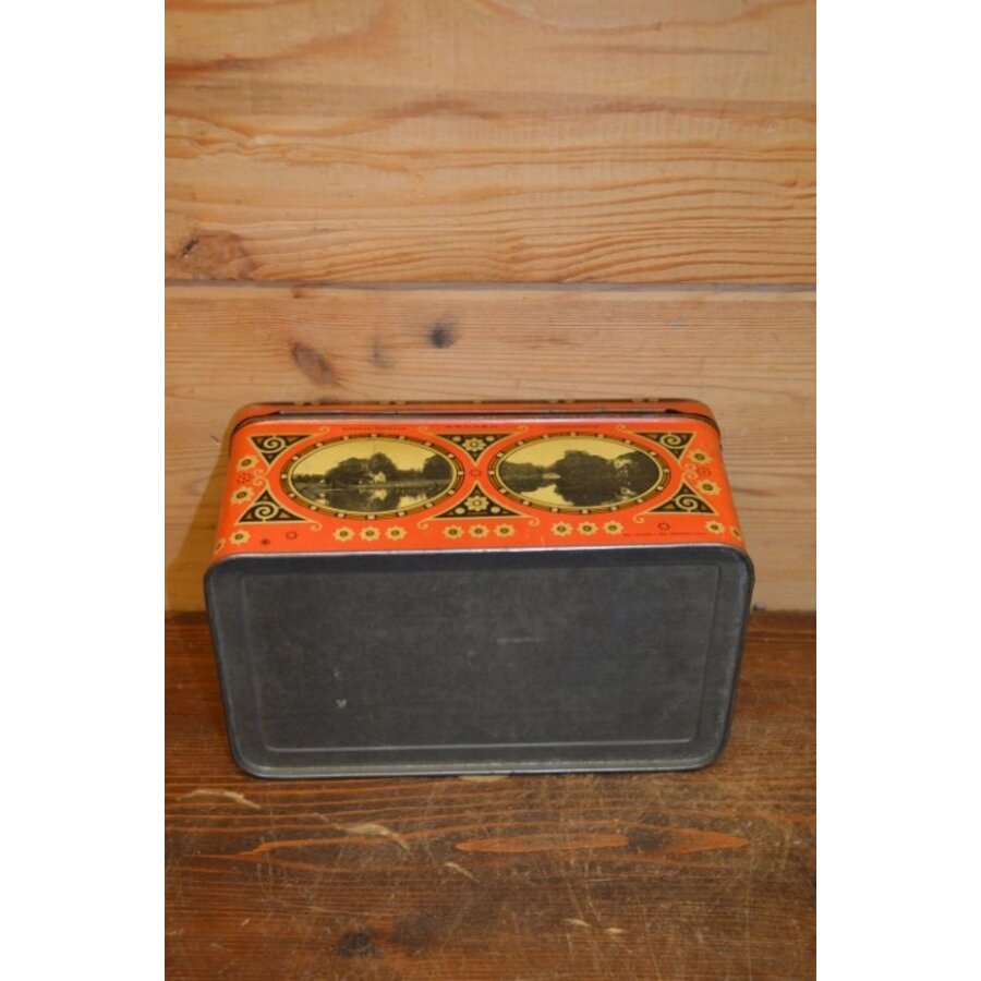 Koektrommeltje uit de jaren 30 met litho’s van Arnhem – oranje souvenirblik-4