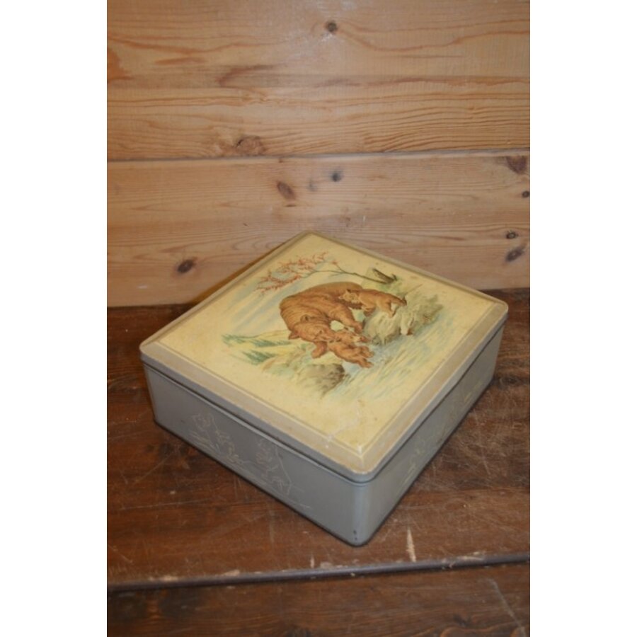 Vierkant Van Melle blik met moederbeer en beertjes – vintage bewaarblik-1