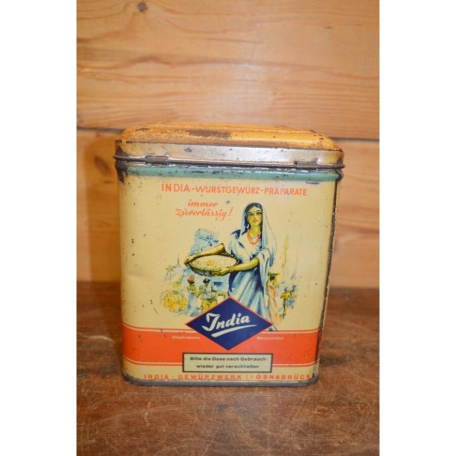 Vierkant kruidenblik van India Gewürzwerk GmbH Osnabrück – vintage blik Duitsland-2