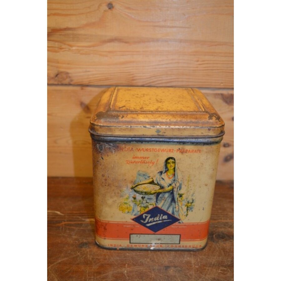 Vierkant kruidenblik van India Gewürzwerk GmbH Osnabrück – vintage blik Duitsland-5
