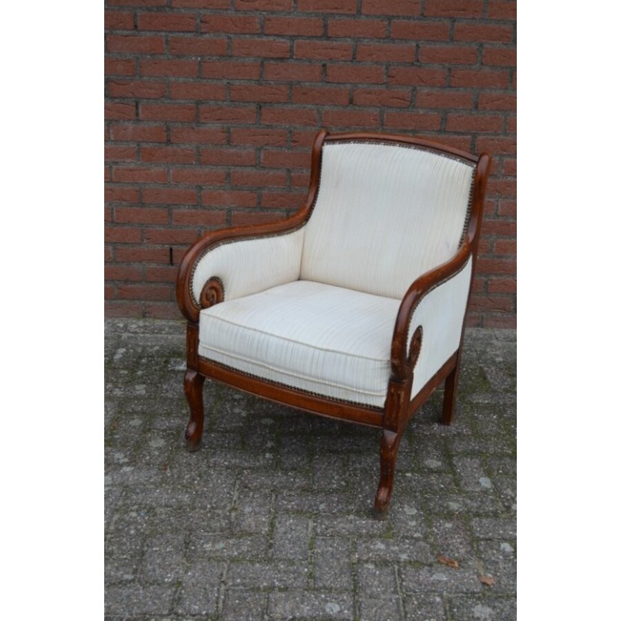 19e-eeuwse mahoniehouten fauteuil – Klassieke stoel met damast bekleding-2