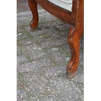 thumb-19e-eeuwse mahoniehouten fauteuil – Klassieke stoel met damast bekleding-4
