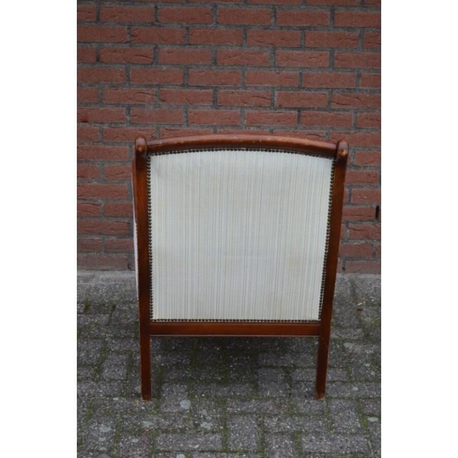 19e-eeuwse mahoniehouten fauteuil – Klassieke stoel met damast bekleding-5