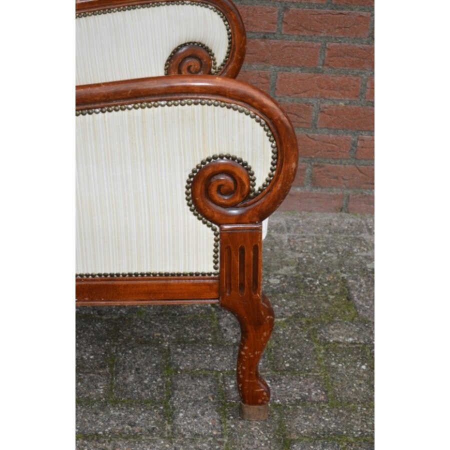 19e-eeuwse mahoniehouten fauteuil – Klassieke stoel met damast bekleding-7