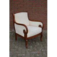 thumb-19e-eeuwse mahoniehouten fauteuil – Klassieke stoel met damast bekleding-1