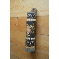 thumb-Vintage houten muurvaas – Handbeschilderde rustieke vaas met bloemenmotief-2