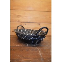 thumb-Ovaal zwart mandje van wilgentenen – Met handgreepjes en gestippeld doekje-1