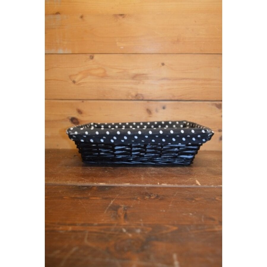 Rechthoekig zwart mandje van wilgentenen met gestippelde bekleding-4