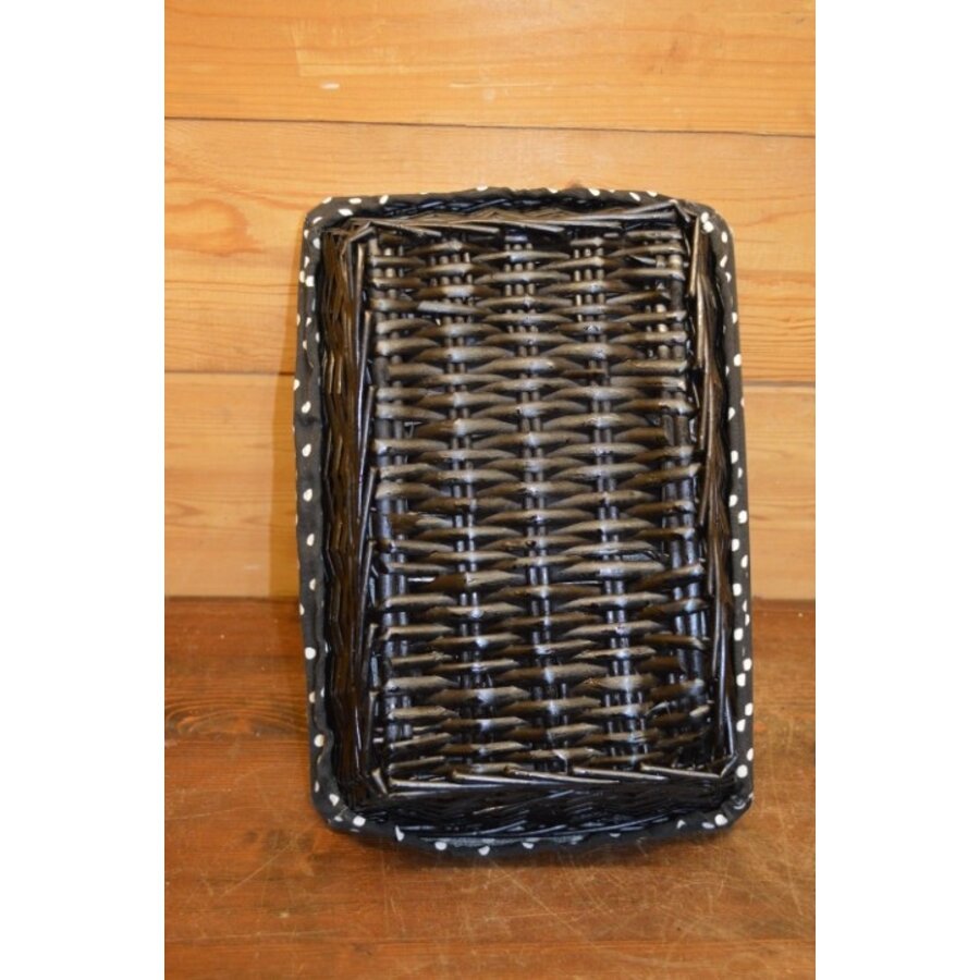 Rechthoekig zwart mandje van wilgentenen met gestippelde bekleding-6