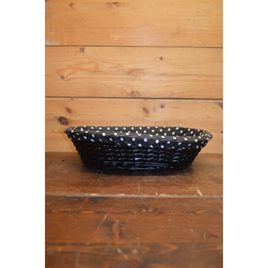 Ovaal zwart mandje van wilgentenen met gestippelde bekleding-3