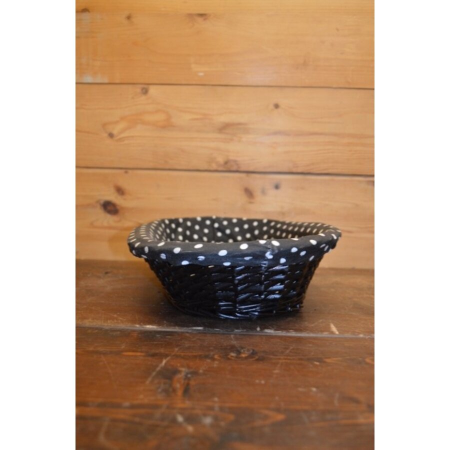 Ovaal zwart mandje van wilgentenen met gestippelde bekleding-4