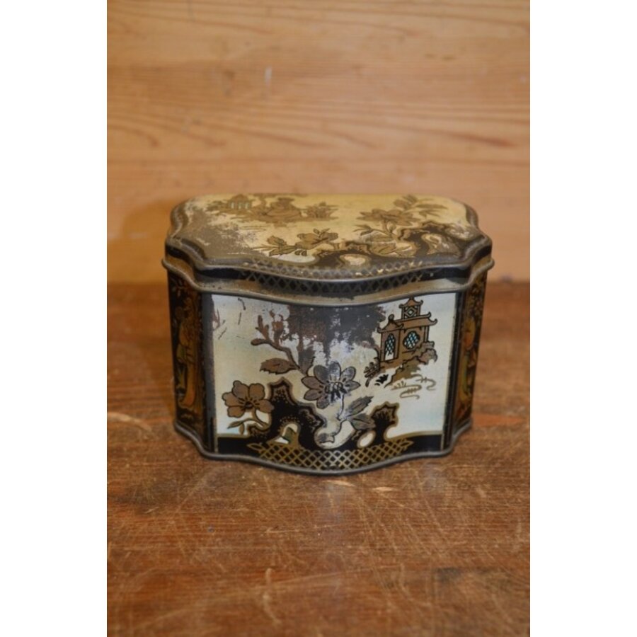 Antiek Art Nouveau theeblikje met Aziatische motieven uit Groot-Brittannië-2