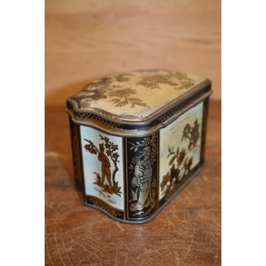 Antiek Art Nouveau theeblikje met Aziatische motieven uit Groot-Brittannië-4