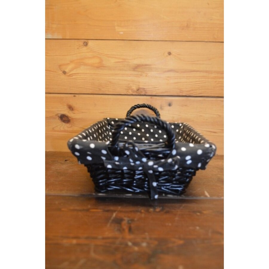 Rechthoekig zwarte mand met gestippelde bekleding – Vlechtwerk van wilgentenen-2