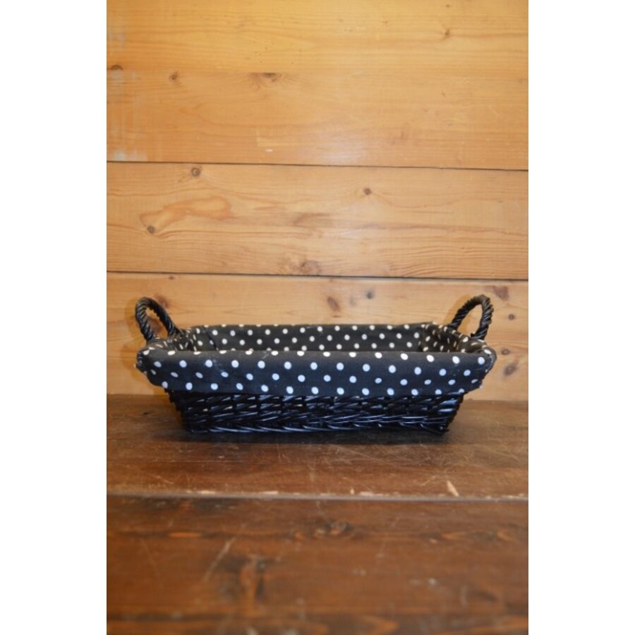 Rechthoekig zwarte mand met gestippelde bekleding – Vlechtwerk van wilgentenen-4
