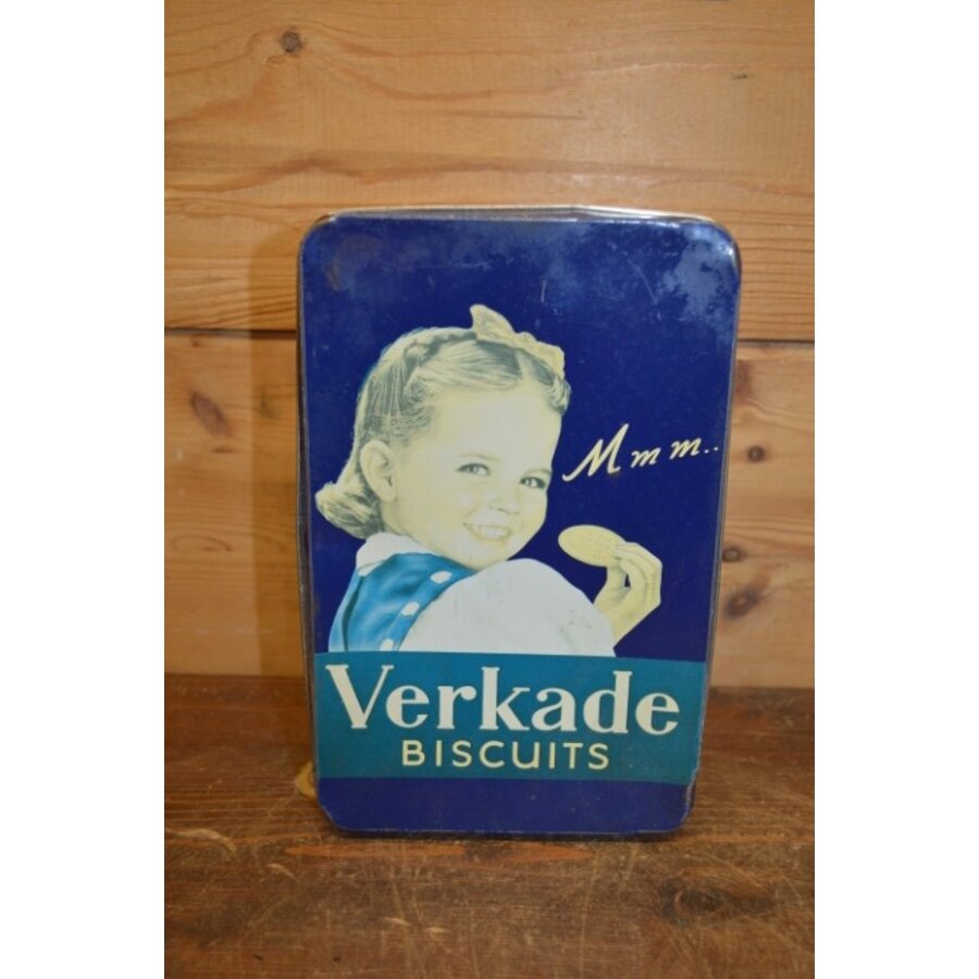 Donkerblauw Verkade koekblik met meisje met de strik – Nostalgisch design-1