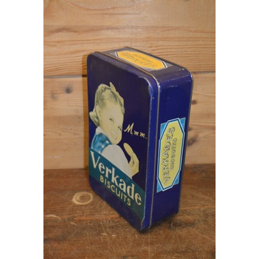 Donkerblauw Verkade koekblik met meisje met de strik – Nostalgisch design-2