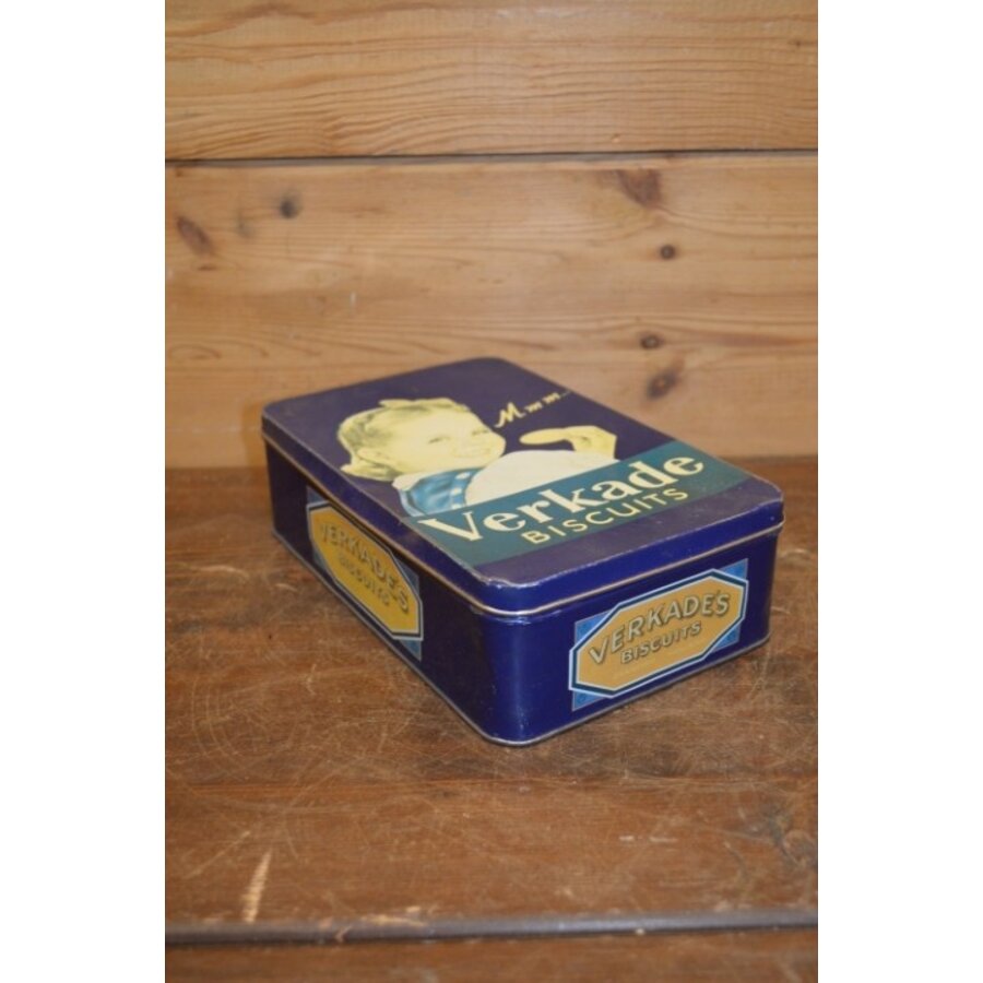 Donkerblauw Verkade koekblik met meisje met de strik – Nostalgisch design-4