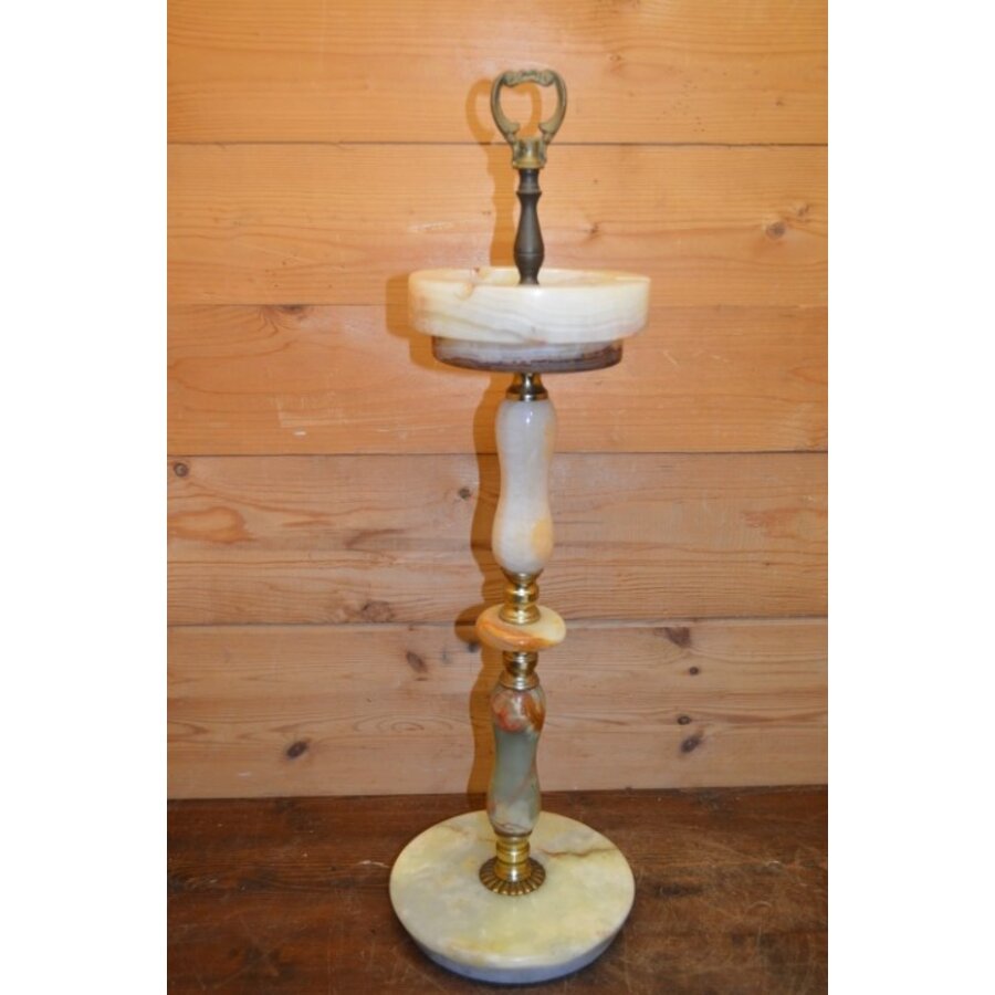 Decoratieve staande asbak van messing en onyxmarmer – Hollywood Regency-stijl-1