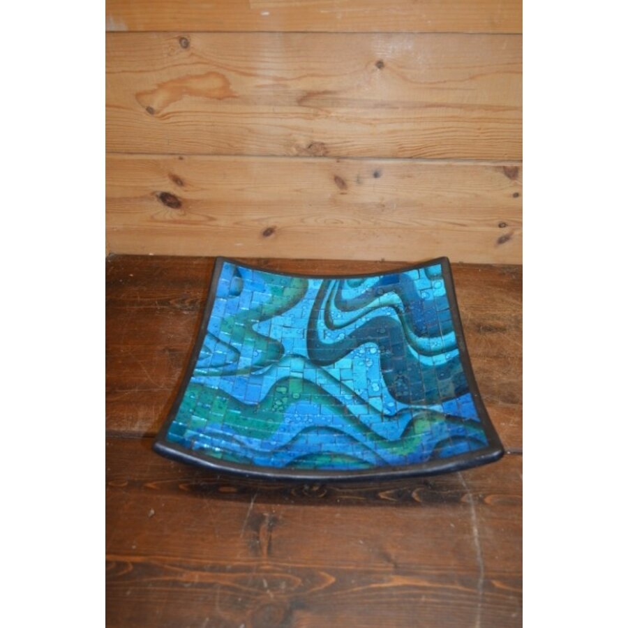 Aardewerken serveerschaal met glasmozaïek – Handgemaakt in Indonesië-1