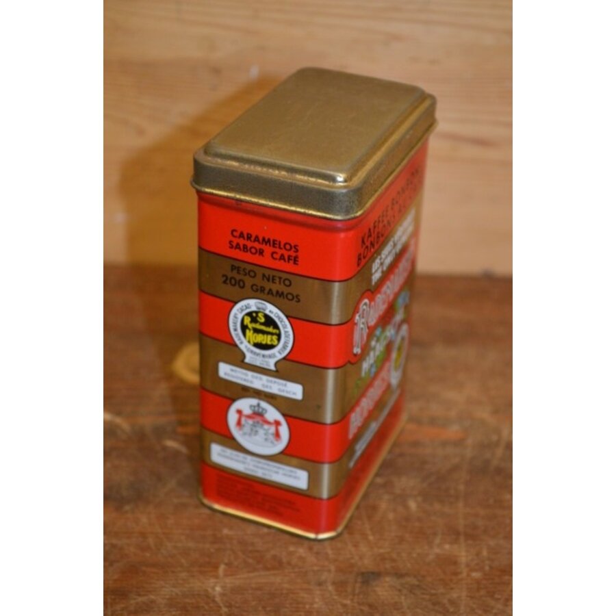 Nederlands snoepblik Rademaker’s Haagsche Hopjes – Rood-goud gestreept-2