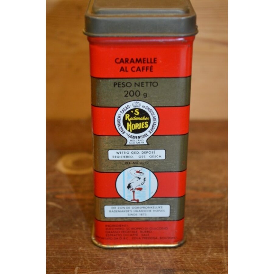 Nederlands snoepblik Rademaker’s Haagsche Hopjes – Rood-goud gestreept-4