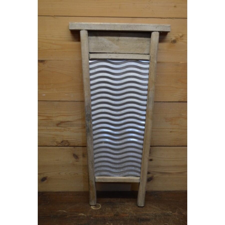 Klein vintage wasbord van beukenhout en metaal – Rustieke wanddecoratie-1