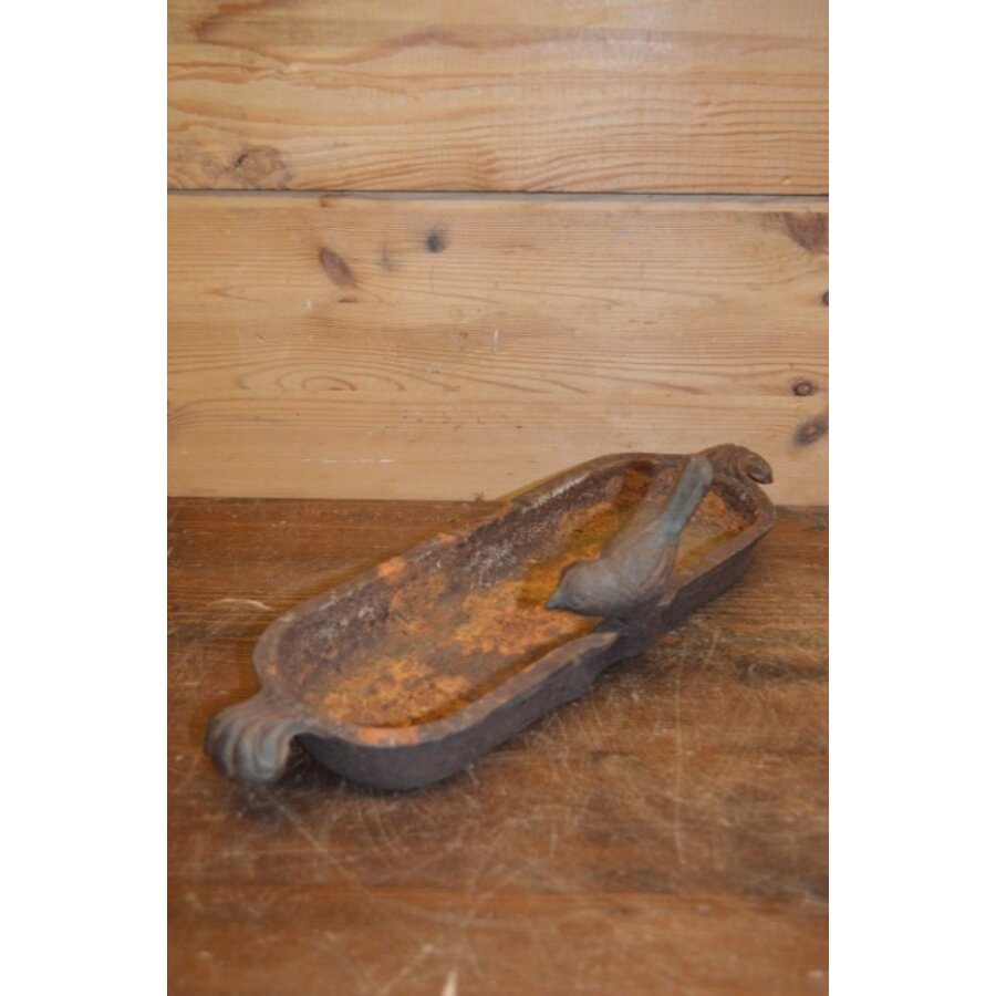 Oud gietijzeren vogelbadje met vogeltje – Decoratief tuinelement-5