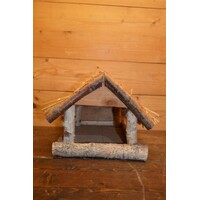 thumb-Vogelhuis van berkenhout met stro dak – handgemaakt natuurproduct voor tuin of balkon-2