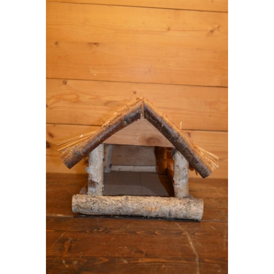 Vogelhuis van berkenhout met stro dak – handgemaakt natuurproduct voor tuin of balkon-2