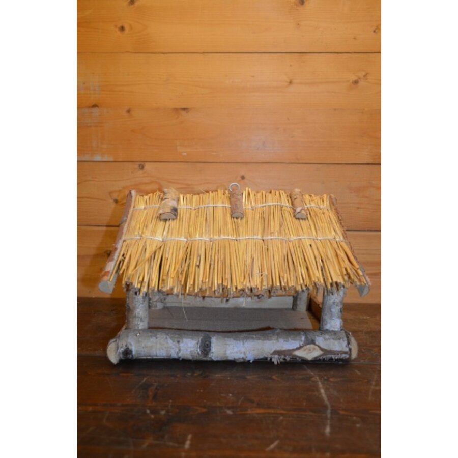 Vogelhuis van berkenhout met stro dak – handgemaakt natuurproduct voor tuin of balkon-3