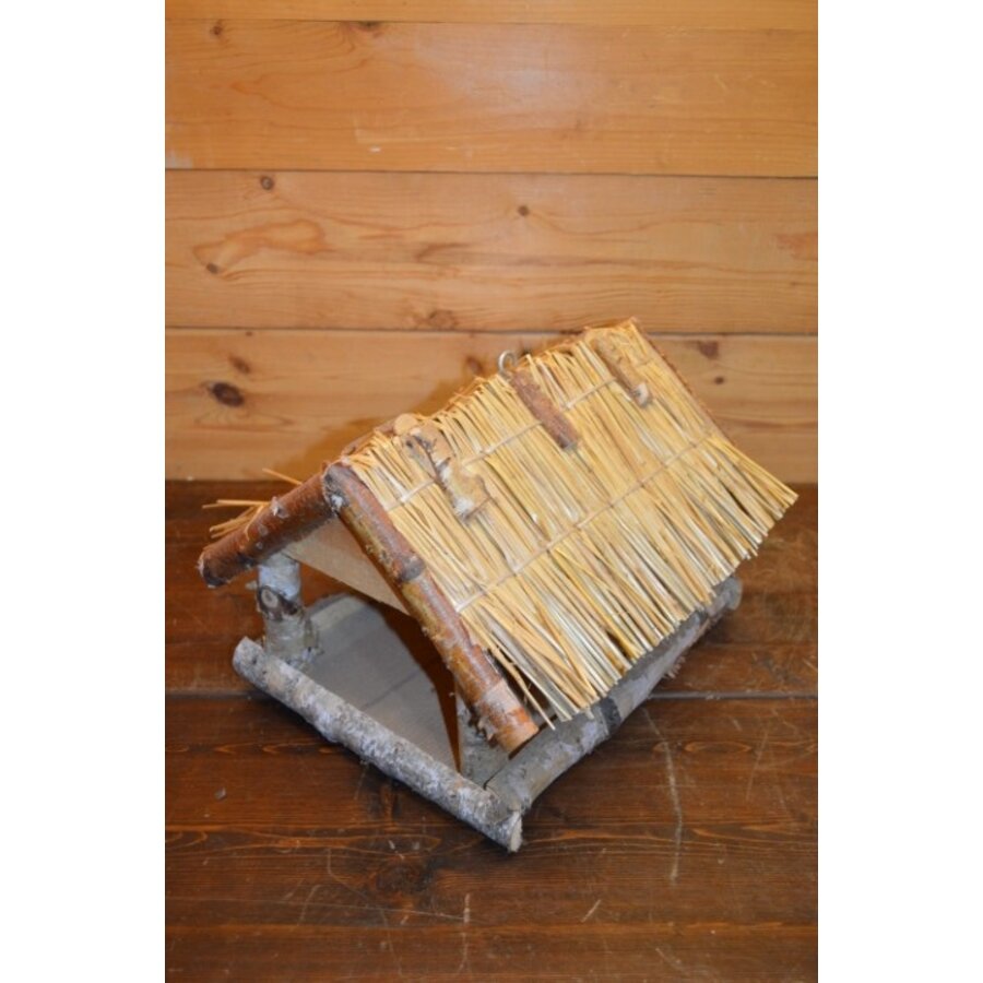 Vogelhuis van berkenhout met stro dak – handgemaakt natuurproduct voor tuin of balkon-5