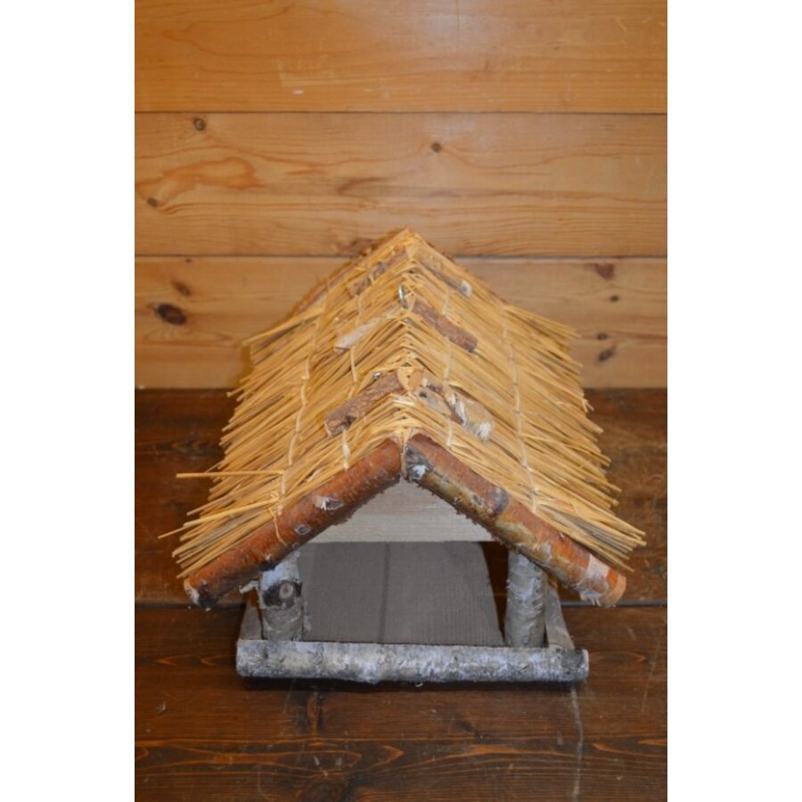 Vogelhuis van berkenhout met stro dak – handgemaakt natuurproduct voor tuin of balkon-6
